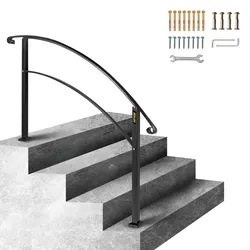 4FT Verstellbarer Treppenhandlauf Schwarz Eisen 3 bis 4 Stufen Stabil Stilvoll Dekoration Wohnen