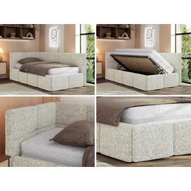 MKS JUGENDBETT ARVO 90/200 - Beige Strukture - Foam-Matratze - Links Seite