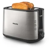 Philips Viva Collection Toaster, 2 Toastschlitze, Brötchenaufsatz, 8 Stufen, Auftaufunktion, Metall (HD2650/90) - Silber