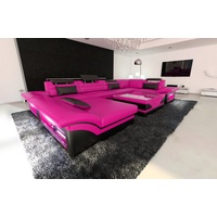 Sofa Dreams Wohnlandschaft Enzo - U Form Ledersofa, Couch, mit LED, wahlweise mit Bettfunktion als Schlafsofa, Designersofa rosa|schwarz