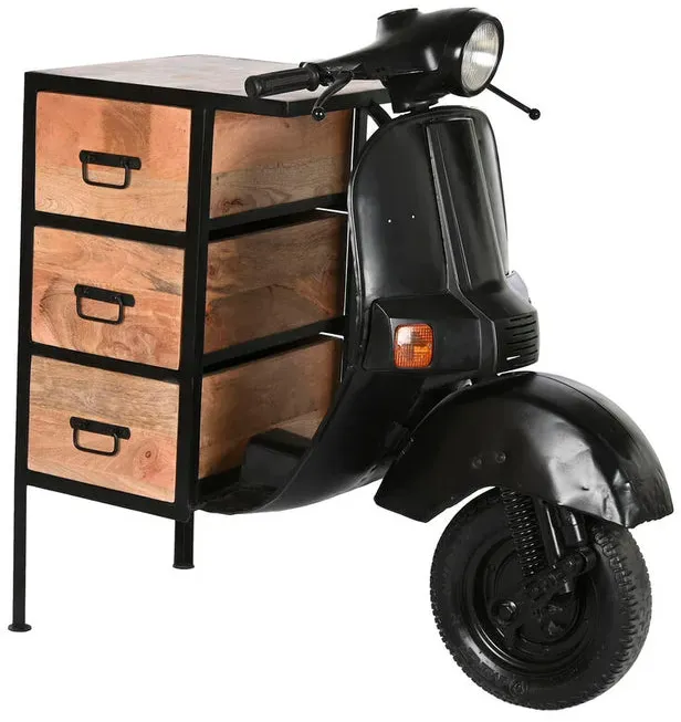 Schubladenschrank Home ESPRIT Braun Schwarz Eisen Mango-Holz Motorrad Loft Abgenutzt 100 x 68 x 105 cm
