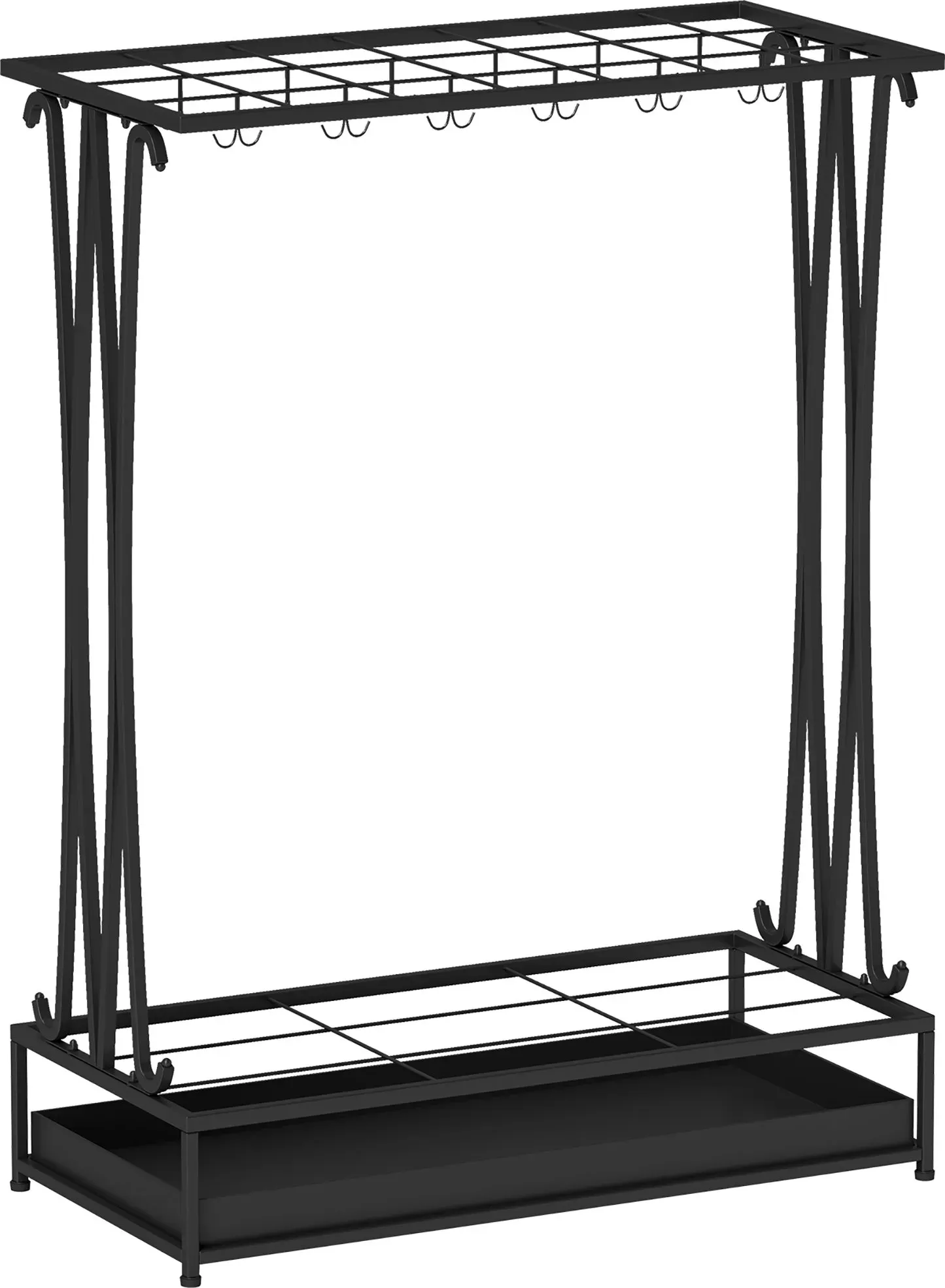HOMCOM Regenschirmständer Stahl Schirmständer Rechteckiger Schirmhalter mit 24 Haken, 21 Löchern, herausnehmbare Wasserauffangschale für Gehstöcke & Regenschirme 50 x 24 x 68 cm Schwarz   Aosom