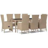 vidaXL 9-tlg. Garten-Essgruppe mit Kissen Beige Poly Rattan