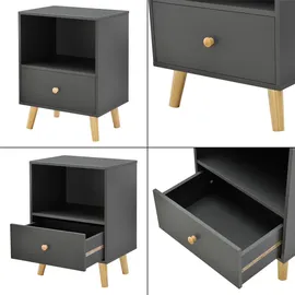 [en.casa] Beistelltisch, Dunkelgrau Holzwerkstoff, 1 Schubladen, Rechteckig, 40x54x30 cm Wohnzimmer, Wohnzimmertische, Couchtische