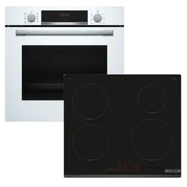 Bosch Backofen-Set weiß EcoClean + Induktionskochfeld HomeConnect