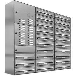 AL Briefkastensysteme 23 Fächer Premium Edelstahl Wand Briefkasten Anlage mit Klingeln, Post A4, modern, robust, wetterfest, Artikelnummer 132T23EA3KS