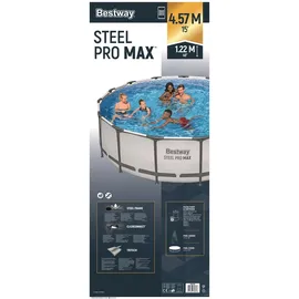 BESTWAY Steel Pro Max Frame Pool Set 457 x 122 cm lichtgrau inkl. Filterpumpe