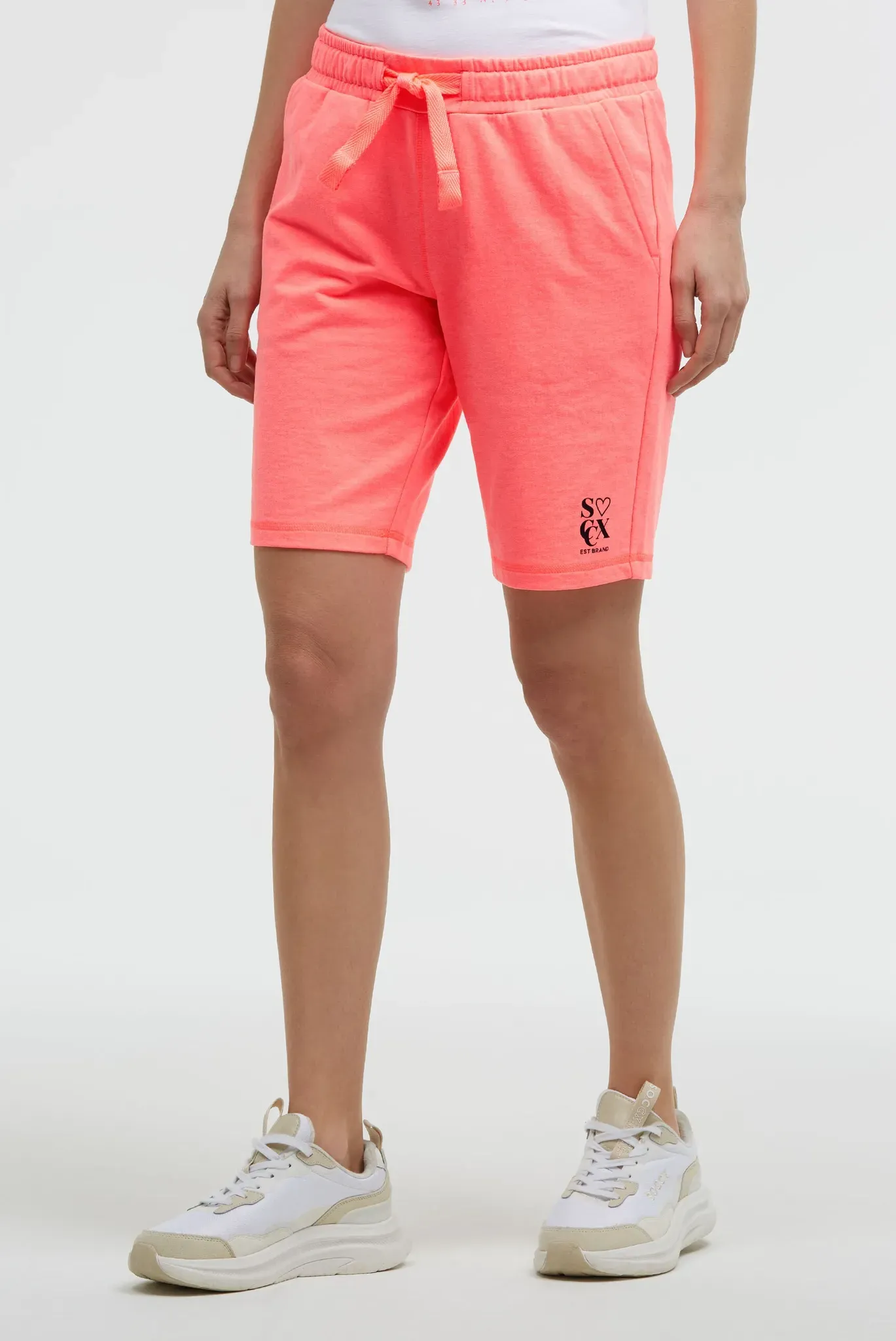Sporthose SOCCX, Damen, Gr. XXL, Normalgrößen, orange, Sweatware, Material: 50% Baumwolle, 50% Polyester, bedruckt, regular fit kurz, Hosen Sporthose, mit Elastikbund und Kordel