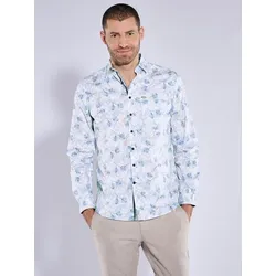 engbers Herren Langarm-Hemd gemustert blau slim fit Kent-Kragen - M