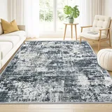 Haoyunll Waschbare Kurzflor Teppiche 160x230 cm Wohnzimmer Schwarz Grau, Moderner Abstrakter Teppiche mit Rutschfester Rückseite, Pflegeleichter KunstwollTeppiche