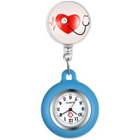 Silverora Silikon Krankenschwester Uhr einziehbar mit Stethoskop Herz Muster Revers Clip-on Taschenuhr für Arzt Krankenschwestern Silikonhülle für Frauen und Männer ...
