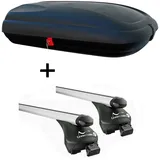 VDP Dachbox VDPBA320 320Ltr carbonlook abschließbar + Relingträger Quick Alu kompatibel mit für Mini Countryman ab 2017 offene Reling