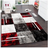 Paco Home Teppich Modern mit Konturenschnitt Karo Muster, Grau Schwarz rot