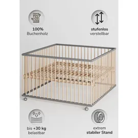 sämann – make a difference. Laufgitter, Grau, Natur, Holz, Echtholz,Buche, 120x74x120 cm, Babymöbel, Laufstall Baby