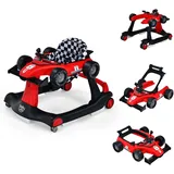 FANTASK 4 in 1 Lauflernhilfe, Baby Walker Autoförmig mit Musikbox, Licht & Rädern, Lauflernwagen klappbar mit einstellbarer Höhe & Geschwindigkeit, Gehfrei Baby ab 6 Monaten, 12kg Belastbar in Rot