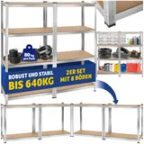 tectake® 2X Werkstattregal, Schwerlastregal, Regalsystem stehend mit 8 Regal Böden, Metall Lagerregal, Kellerregal, Werkstatteinrichtung, Garage, Steckregal, zur Aufbewahrung, Lastenregal - 640 kg