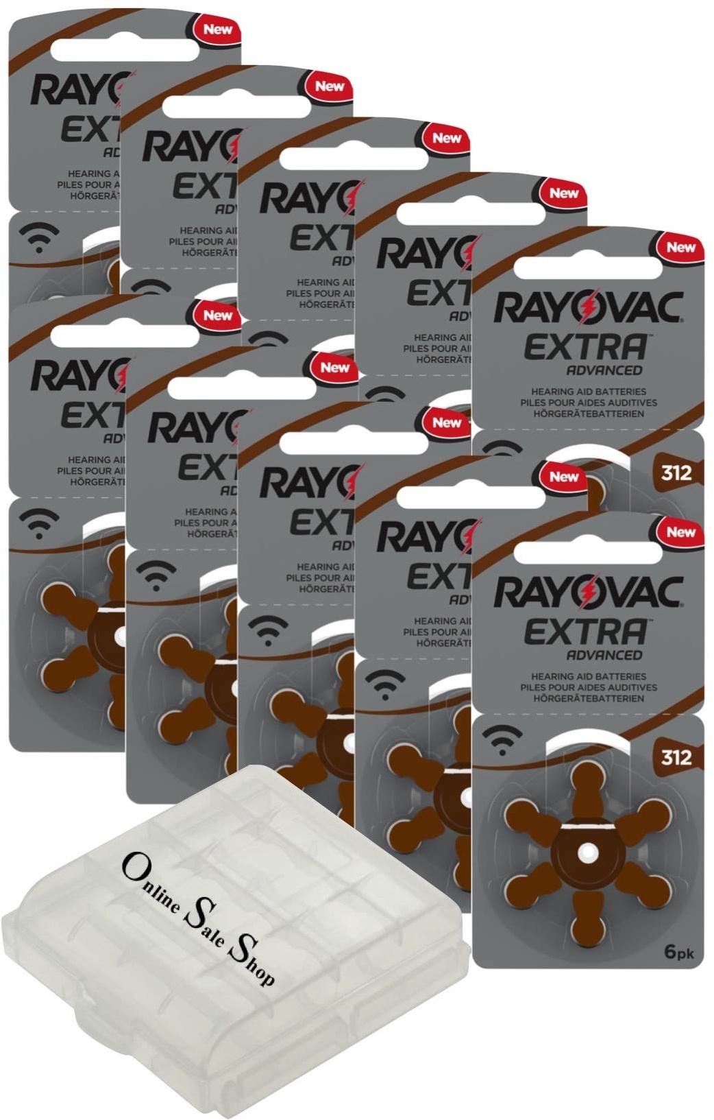 60x Größe 312 Hörgerätebatterien 10er-Pack mit OSS-Aufbewahrungsbox