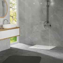 luxebath Duschwanne 90x80 cm Weiß mit Ablaufgarnitur, SMC Duschtasse Brausewanne H:30 mm, Design Brausetasse Anti-Rutsch-Oberfläche in Schieferoptik