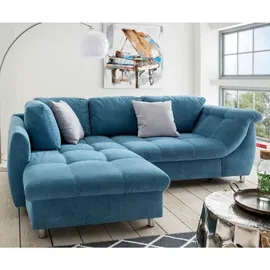 luma-home Ecksofa Blau, 3-Sitzer, Füllung: Komfortschaum, Ottomane links, L-Form, Eckteil, einzeln stellbar,L-Form, 250x190 cm, Wohnzimmer, Sofas & Couches, Wohnlandschaften, Ecksofas