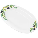 Lashuma Handgemachte Ovale Servierplatte aus Italienischer Keramik im Olivendesign, Servierteller 32x19 cm