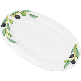 Lashuma Handgemachte Ovale Servierplatte aus Italienischer Keramik im Olivendesign, Servierteller 32x19 cm