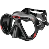 SEAC Iena, Schnorchelmaske aus Silikon, doppelte Linse aus 3 mm gehärtetem Glas, Schnelle Einstellung, Schwarz/Rot, Rigid Box Schwarz