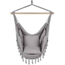 Beliani Makramee, hellgrau Textil, 95x125x55 cm, Gartenmöbel, Hängesessel
