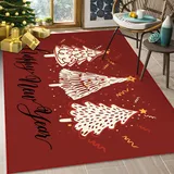 WONGS BEDDING Weihnachten Teppiche für Wohnzimmer 120x170 cm Anti-Rutsch Teppich Rot Weihnachtsbaum Muster Teppich Soft Low Pile Maschine Waschbare Teppich Weihnachten Urlaub Teppich