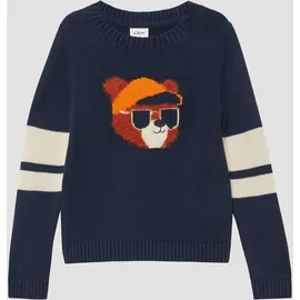 s.Oliver Strickpullover mit Kontraststreifen und Plüsch-Intarsien - blau - 128/134