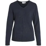 VILA Damen Dünner Strickpullover Knitted Basic Stretch Sweater Langarm V-Ausschnitt Shirt VIRIL, Farben:Dunkelblau, Größe:XS - XS