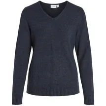 VILA Damen Dünner Strickpullover Knitted Basic Stretch Sweater Langarm V-Ausschnitt Shirt VIRIL, Farben:Dunkelblau, Größe:XS - XS