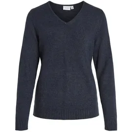 VILA Damen Dünner Strickpullover Knitted Basic Stretch Sweater Langarm V-Ausschnitt Shirt VIRIL, Farben:Dunkelblau, Größe:XS - XS