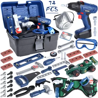 NCKIHRKK 73Stk Kinder Werkzeug mit Werkzeugkasten,Werkzeugkoffer,Kinder Werkzeug Spielzeug Set,Elektrische Spielzeug Bohrmaschine,Rollenspiel Spielzeug Lernspielzeug für Jungen und Mädchen ab 3 Jahren
