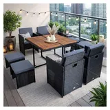 Estexo Polyrattan Set 8-tlg. Schwarz