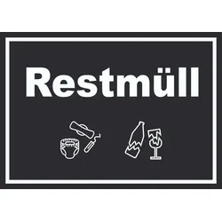 Restmüll Mülltrennung Schild Text Symbol Haushalt waagerecht A6 Rückseite selbstklebend