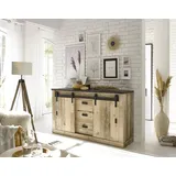 Home Affaire Sideboard »SHERWOOD«, Holz Dekor, mit Scheunentorbeschlag und Apothekergriffen, Breite 161cm, braun