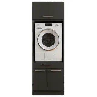 laundreezy Waschmaschinenschrank mit Schrankaufsatz, Anthrazit - Waschmaschinen-Überbauschrank TÜV-zertifiziert mit viel Stauraum - 67,5 cm