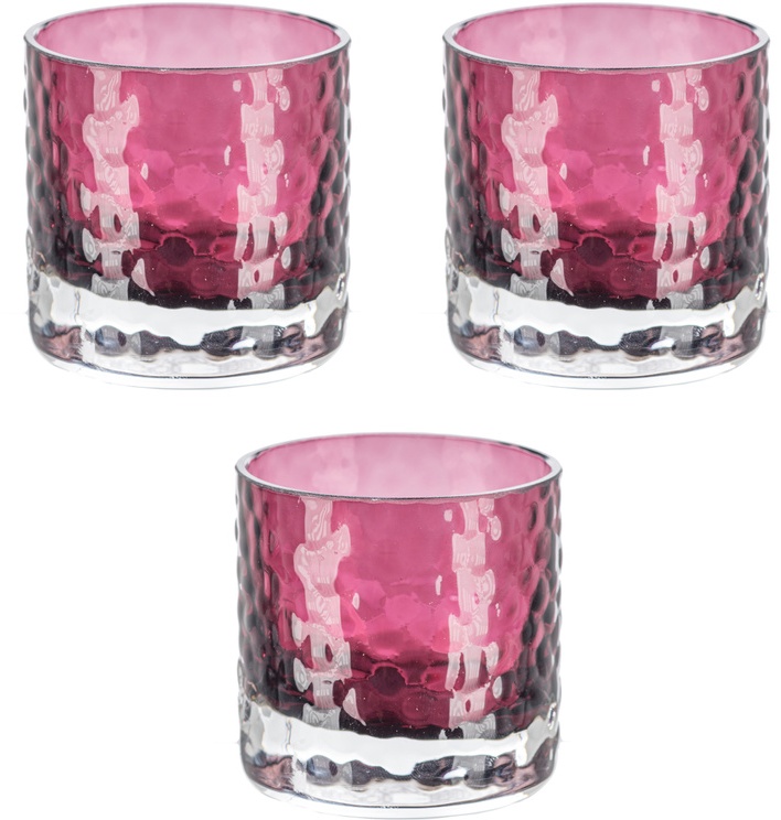 Teelichthalter Bolero Aus Glas, 3Er-Set (Farbe: Dunkelrosa)