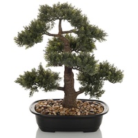 HJH Office Kunstpflanze Bonsai künstliche Deko Pflanze, pflegeleichter Kunstbaum, Höhe 44 cm, Kiefer, Grün 871050