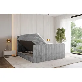 altdecor Boxspringbett mit Fußteil - TOLO-Z KING 160x200 Cord - Hellgrau - Komplett-Set mit H3 und H4 Matratzen und Topper, Polsterbett mit Bettk... - Hellgrau