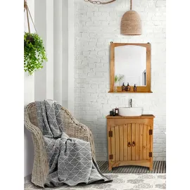 MiaMöbel Mexico Spiegel mit Ablage Glas, Massivholz Pinie Mexiko Möbel Mexikanisch