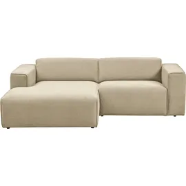 Home Affaire Ecksofa HOME AFFAIRE "Noord mit Kedernaht, Breite 234 cm, L-Form", beige (creme), B:234cm H:71cm T:161cm, 100% PES, Sofas, Ecksofa, Cord, Struktur, Webstoff, mit Wellenunterfederung, Massivholzrahmen