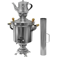Legro Edelstahl Holzkohle Samowar 5 Liter mit 0,9 Liter Teekanne + Schornstein Wasserkocher