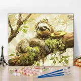 TISHIRON Malen nach Zahlen Set für Erwachsene Tiere Malen nach Zahlen Kunst Faultier auf dem Baum Malen nach Zahlen Butter und obstbäume mit faultieren Malen-nach-Zahlen 16x20 Zoll