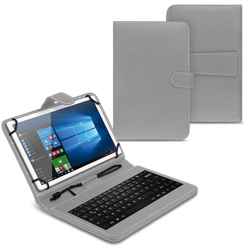 UC-Express Tablet Schutzhülle USB Tastatur - kompatibel mit Teclast T50 Allen 11 Zoll Geräten - 360 Grad Hülle für Tablets - ultradünne Tablettasche - Tablet QWERTZ Case, Farben:Grau