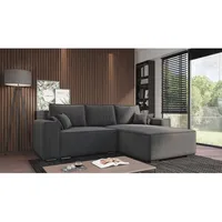 Ecksofa Lora - Ecksofa mit Schlaffunktion & Bettkasten - Ottomane rechts freistehend - Eckcouch, Sofa L-Form - Samtstoff (Dunkelgrau - Amor Velvet