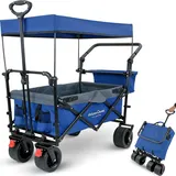 deluxe4home Bollerwagen faltbar mit Dach blau/grau