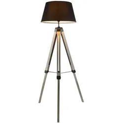 RGB LED Stehleuchte aus Naturholz, Stativ in grau