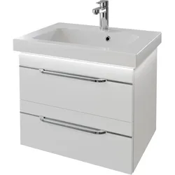 Waschtisch SAPHIR "Serie Balto Mineralmarmor-Waschtisch mit Unterschrank, 64,4 cm breit", weiß (weiß hochglanz, weiß hochglanz), B:64,4cm H:55,6cm T:46cm, Waschtische, Waschplatz mit 2 Schubladen, Badschrank in verschiedenen Ausführungen