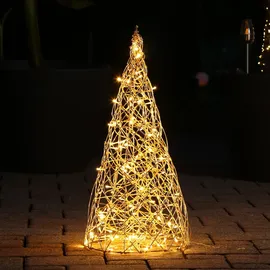 MARELIDA LED 3D Kegel Garten Terasse Leuchte Drahtleuchte 100LED Außen gold